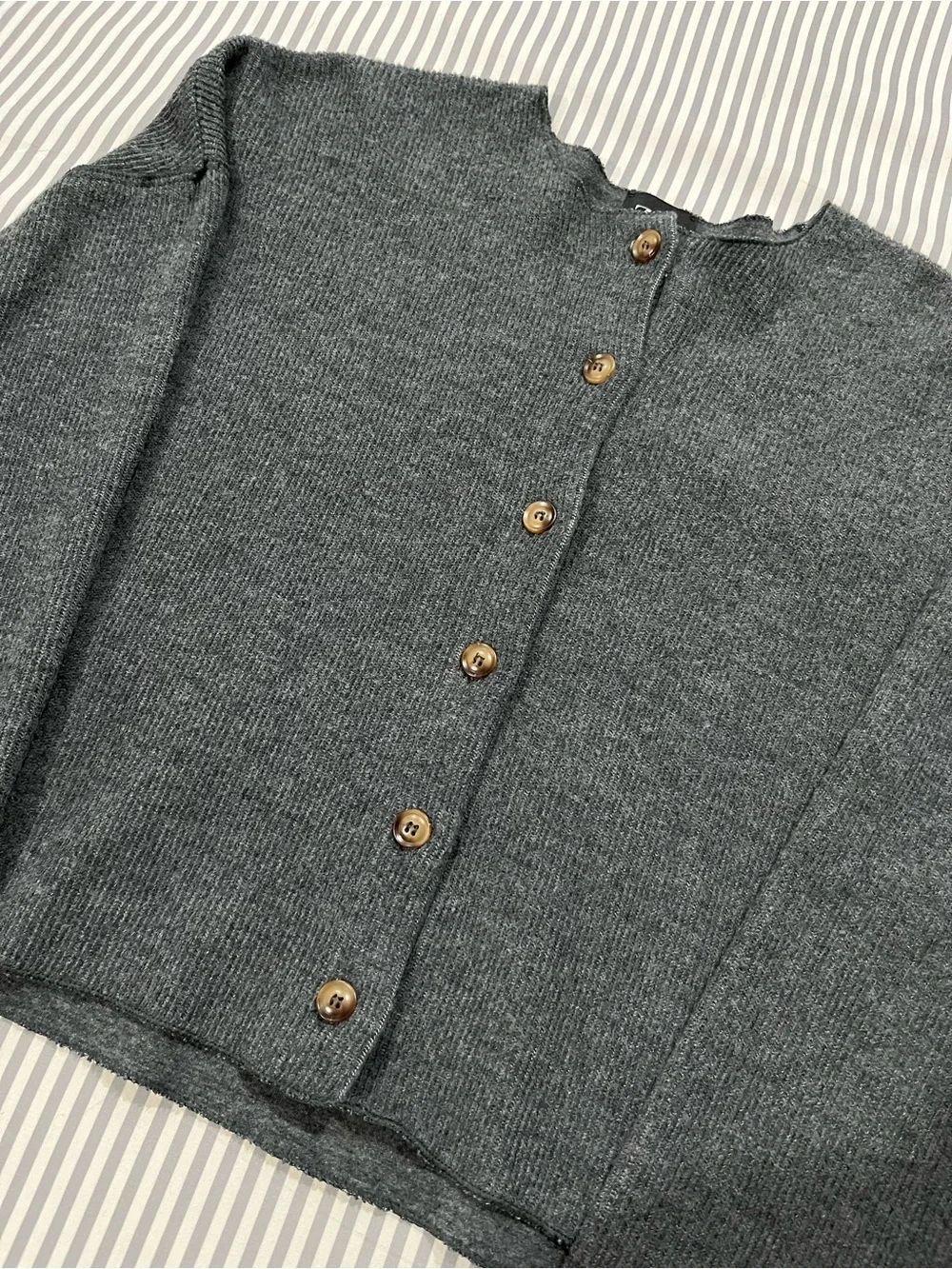 Zara Cropped Button-Front Knit Cardigan in Charcoal Grey - Picture 2 of 10